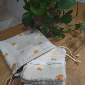 Pochon et ses 5 lingettes lavables