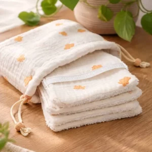 Pochon et ses 5 lingettes lavables